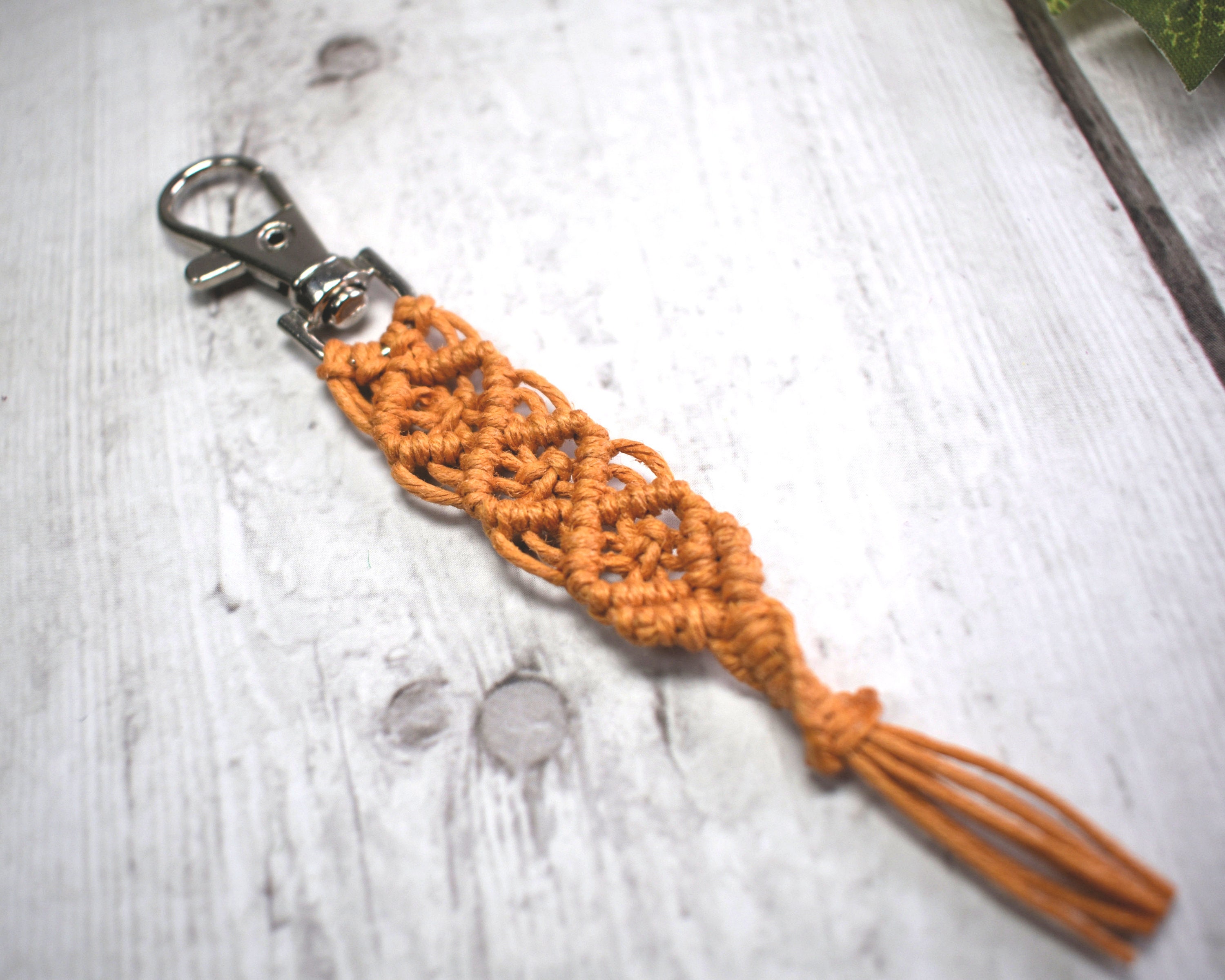 Mini Macrame Keychain With Hemp Cord Stainless Steel Clasp