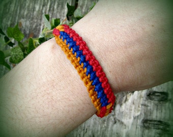 Hemp Armenian Flag Bracelet - Armenia Adjustable Bracelet - Red, Blue, Orange Patriotic Armenian Jewelry