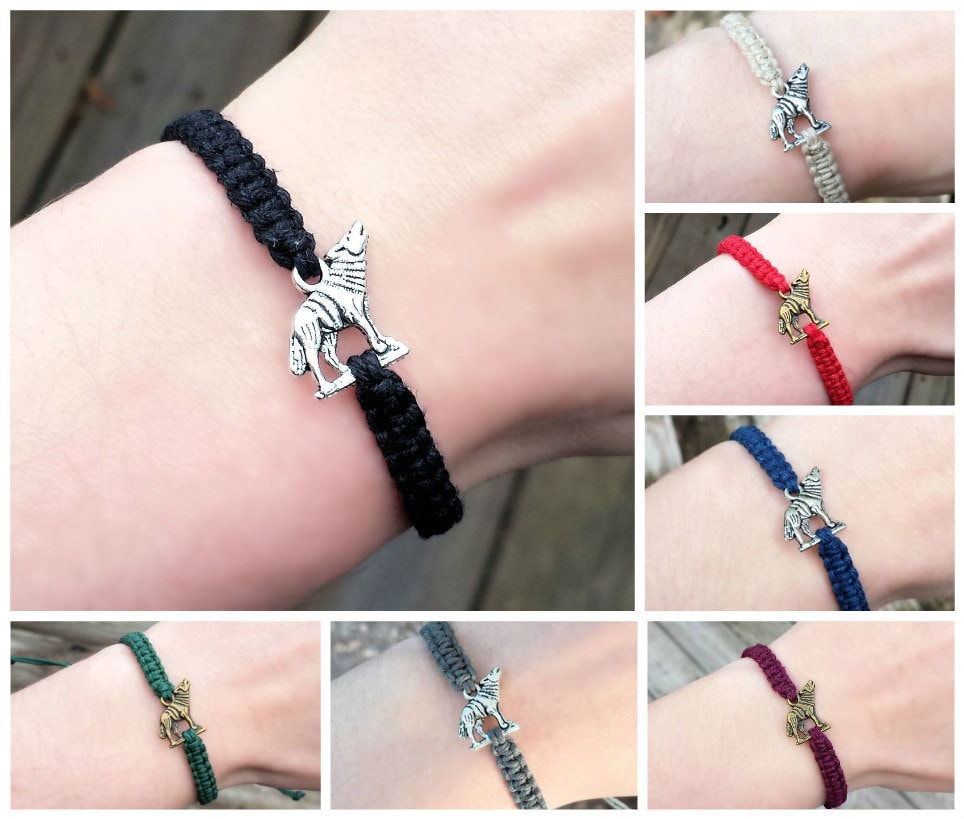 Wolf Bracelet - Adjustable Hemp Werewolf Jewelry - Animal Wild Dog Lo…