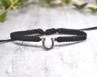 Horseshoe Bracelet - Adjustable Hemp Good Luck Jewelry For Men or Women - Lucky Horse Shoe Gifts for Horse Lovers, Girls, Boys, Teens, Rider