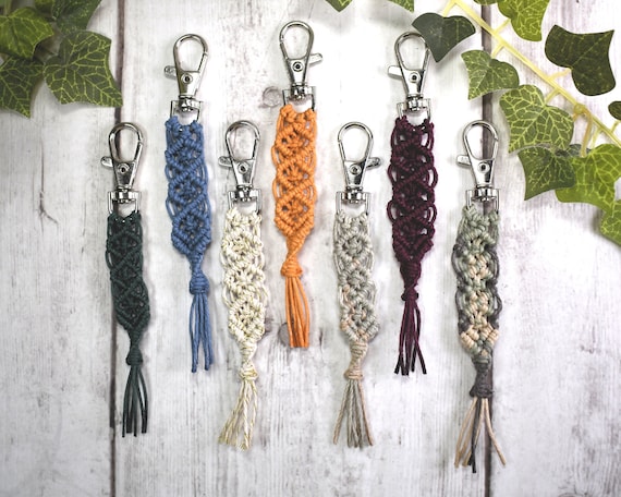 Mini Macrame Keychain With Hemp Cord Stainless Steel Clasp - Boho