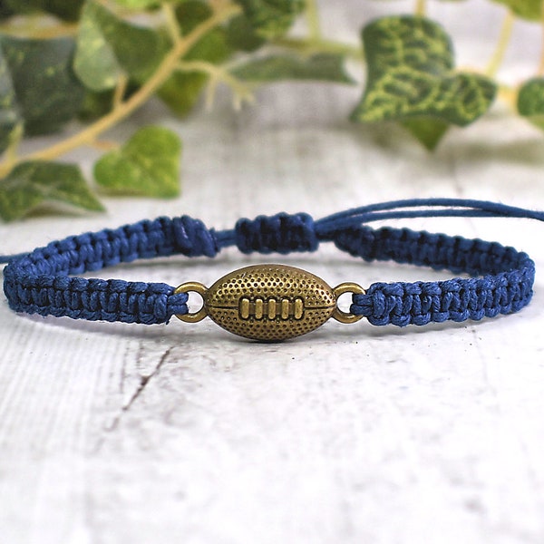 Football Bracelet - Rugby Bracelet - Gift for Football Mom - Rugby Gifts - Football Girlfriend Gift - Adjustable Hemp - Blue White Red Green