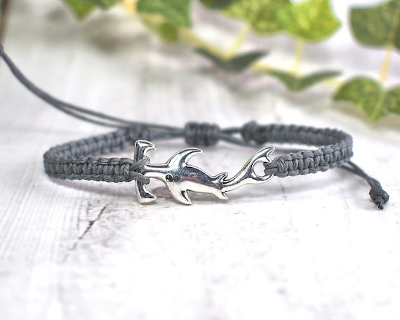 Hammerhead Shark Bracelet for Men or Women Adjustable Hemp Macrame