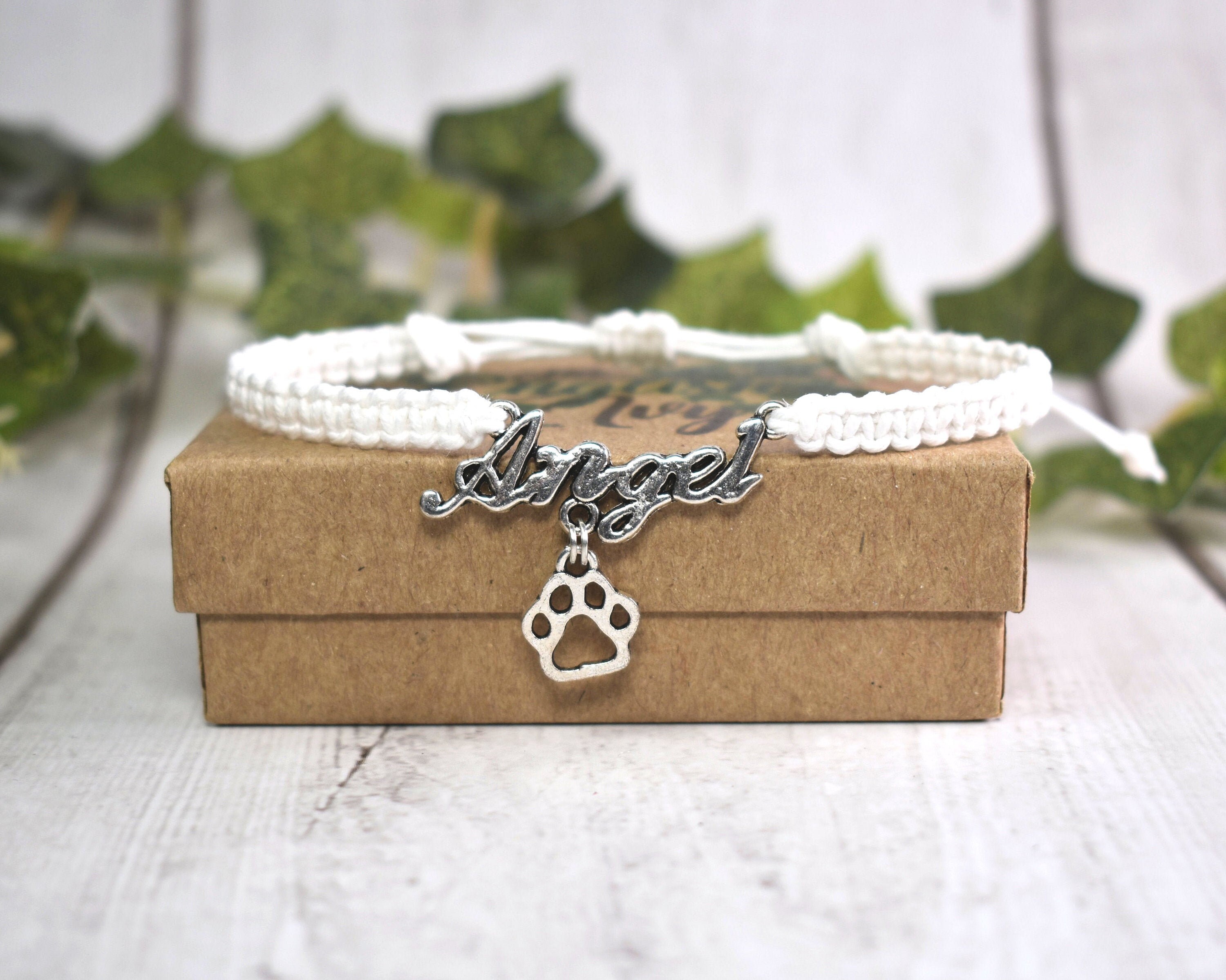 Angel Pet Loss Bracelet With Paw Print Charm - Adjustable Hemp Bracelet ...