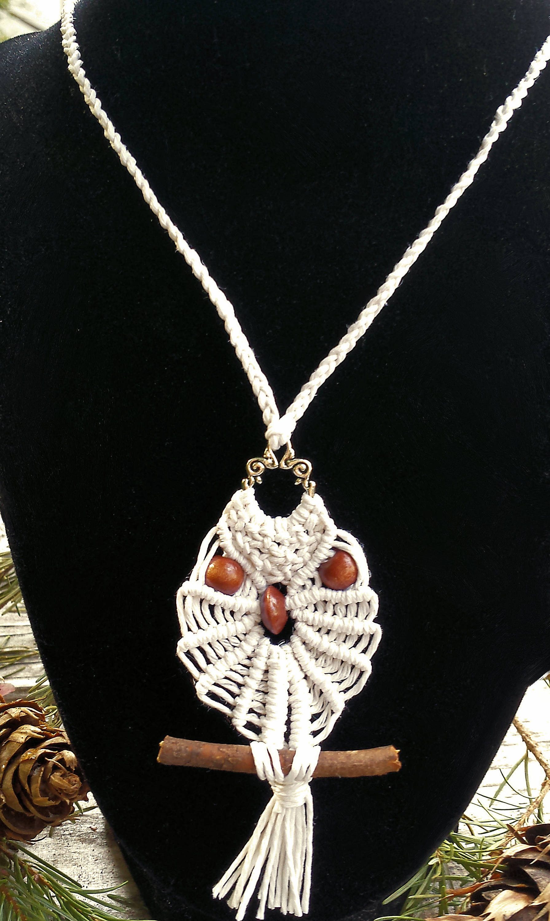 Macrame Owl Necklace on Hemp Cord - Knotted Jewelry - Owl and Bird Gifts for Men or Women - Earthy J