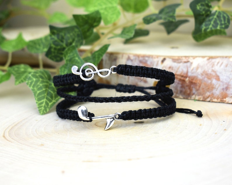 Hemp Music Bracelet 3 in 1 Treble Clef and Eighth Note Charm Bracelet Musician Piano Choir Singer Gift Musical Jewelry Accessories image 2