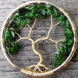 Chrome Diopside Tree of Life Necklace Green Gemstone Gold Pendant Wire Jewelry Genealogy Gift for Women, Mom, Wife, Girlfriend, Sister image 5