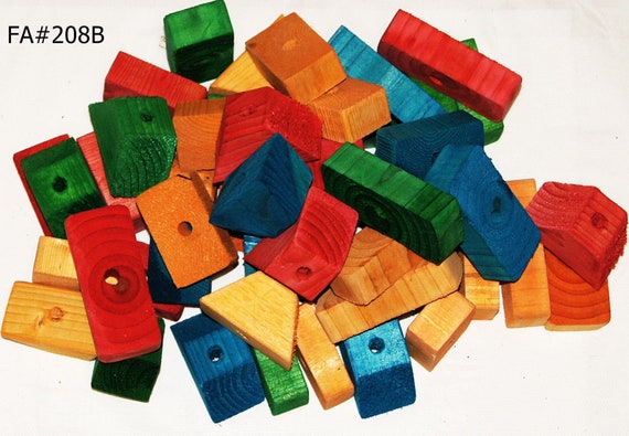 25 Wood Blocks 2"Colored Wooden Parrot Bird Toy Parts W/ 1/4" Hole Bright Colors 