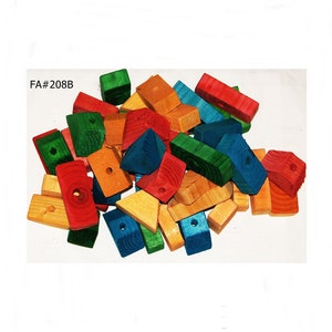 Colored Wooden Wood 50 Large Blocks With Holes Parts For Bird Parrot Toy Macaw
