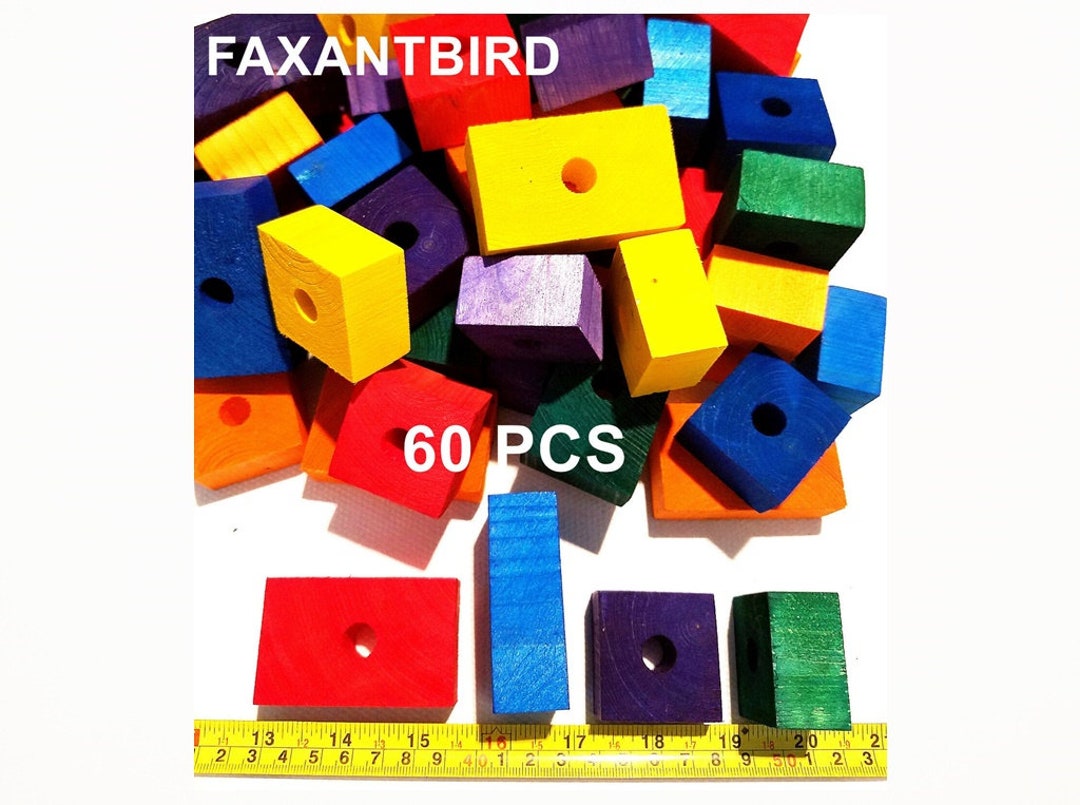 Wooden Colored 60 Wood Blocks Bird Parrot Toys African Grey Cockatoo