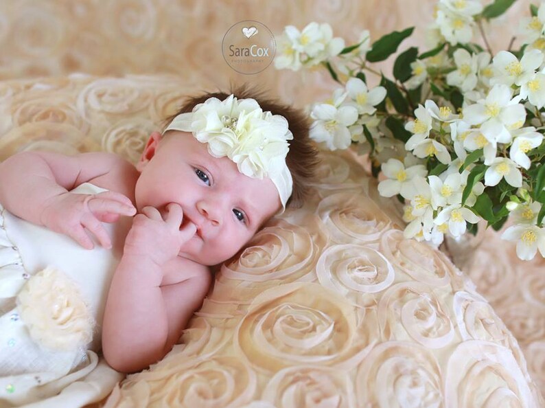 Rebecca Double Vintage Flower Headband Photo Prop Ivory