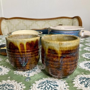 Hand-Thrown Stoneware Mugs – Rustic Pottery Cups Set of 2, Brown & Earthy Glaze Coffee Tea Drinkware