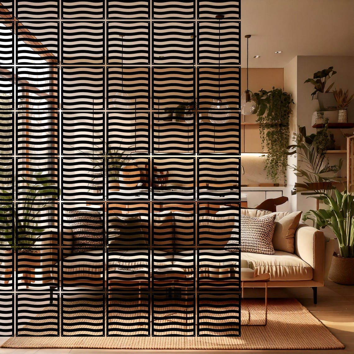 Wooden Room Divider, Hanging Partition Panels, Suspended Separating ...