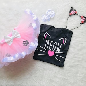 Kitten Kitty Cat 1st First Birthday Tutu Outfit, Cat Kitten Tutu Birthday Dress, Girls Outfit Halloween, Cat Meow Tut, Cat Ear Headband