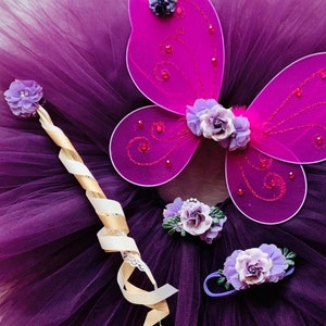 Floral Fairy Woodland Butterfly Birthday Costume Wings Wand Set