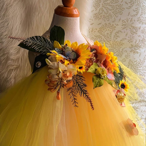 Zonnebloem gele tuin bloemenfee tutu jurk kostuum, fee fotografie bloemenmeisje jurk, cosplay Renaissance Fairy Festival kostuum