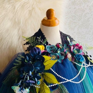 Navy Blue Peacock Garden Flower Fairy Tutu Dress Costume, Fairy Photography Flower Girl Dress, Cosplay Renaissance Fairy Festival Costume