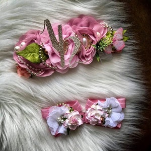 Six 6 months half birthday girl floral crown headband, 6 six months photo prop birthday headband, number age birthday crown headband