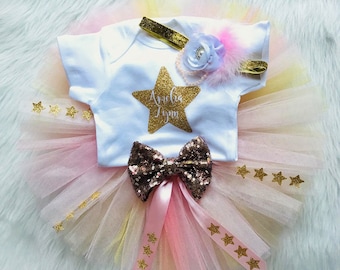 Pink and Gold Twinkle Twinkle Little Star First Birthday Outfit Girl, Cake Smash Outfit Girl, 1st Birthday Outfit Girl, Pink and Gold Tutu