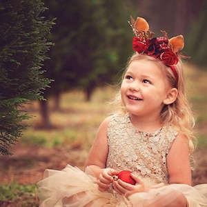 Deer reindeer fawn ears boho antler headband w gold silver antlers, Reindeer Flower Crown, Fawn Headband Flower Crown, Cosplay Crown