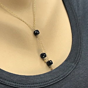 Handmade Black Spinel Lariat Necklace - Elegant Y Necklace with Gemstone Drop, Chic Gift for Her, Unique Black Gemstone Jewelry