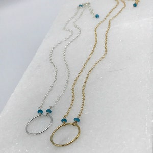Neon Apatite Necklace Circle Necklace Eternity Necklace Karma Necklace Blue Jewelry Dainty Necklace Delicate Necklace Everyday Necklace