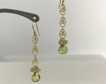 Peridot Earrings,Gemstone Earrings,Linear Drop Earrings,August Birthstone Earrings,Green Elegant Earrings, Gold or Silver Peridot Earrings