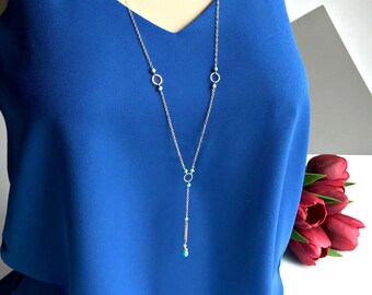 Turquoise Bar Necklace,Gold Drop Necklace,Genuine Turquoise Necklace,Blue Y Necklace,December Birthstone, Everyday Layering Necklace