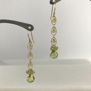 Peridot Earrings,Gemstone Earrings,Linear Drop Earrings,August Birthstone Earrings,Green Elegant Earrings, Gold or Silver Peridot Earrings