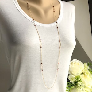 Garnet Necklace Long Necklace Station Necklace Delicate Necklace Layering Necklace Simple Necklace Dainty Necklace Satellite Chain Necklace