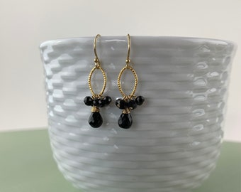 Gemstone Earrings Black Earrings Black and Gold Dainty Earrings Cute Earrings Black Jewelry Link Earrings Earrings for Women Gift for Her