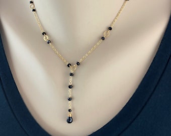 Black Y Necklace,Black and Gold Lariat,Delicate Women Necklace,Necklace for Women,Drop Necklace,Gold Y Necklace,Gemstone Necklace