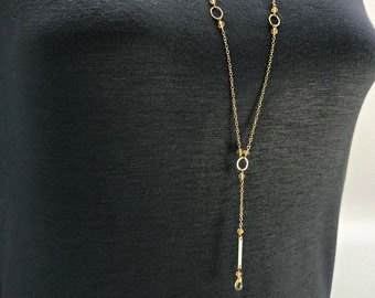 Citrien Y ketting, november Birthstone, delicate gouden lariat, lange gelaagdheid ketting, sierlijke handgemaakte ketting, verjaardagscadeau, drop ketting