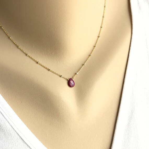 Genuine Minimalist Ruby Jewelry Ruby Necklace Fuchsia Layering Necklace July Birthstone Red Teardrop Pendant Ruby Jewelry Gift for her
