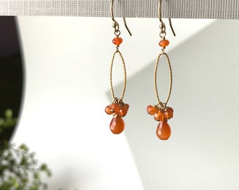 Carnelian Earrings Carnelian Jewelry Cluster Earrings Dainty Earrings Orange Jewelry Silver Earrings Gold Earrings Gemstone Earrings