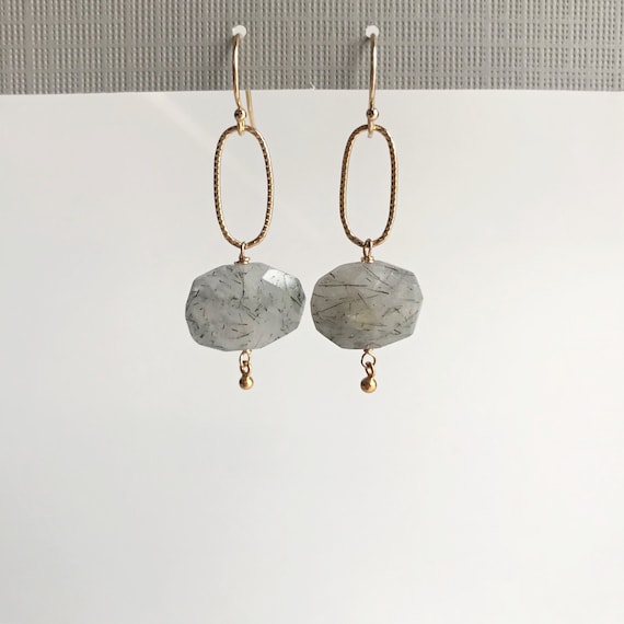 Quartz Earrings Rutilated Quartz  Dainty Earrings Cute Earrings Minimalist Earrings Gemstone Earrings Handmade Earrings Crystal Earrings