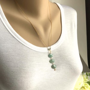 Dainty Aquamarine Drop Y Necklace,Simple Layering Necklace,Delicate Gemstone Necklace, March Birthstone Necklace,Long Gold Layering Necklace