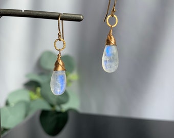 Moonstone Earrings Teardrop Earrings June Birthstone Earrings for Women Gemstone Earrings Gift for Girlfriend Dangle Earrings Gift for Her