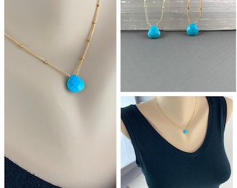 Collier turquoise · Pendentif de pierre de naissance de décembre · Bijoux délicats en pierres précieuses bleues · Collier minimaliste délicat · Cadeau de superposition de collier