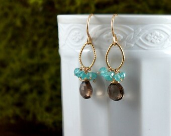 Smoky Quartz Apatite Earrings November Birthstone Dangle Earrings Drop Earrings Dainty Earrings Cluster Earrings Bridesmaid Earrings