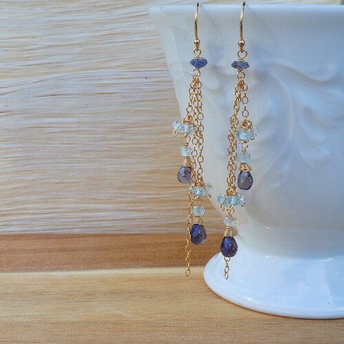 Hotsell Iolite Earrings Blue Topaz Earrings Long Earrings Delicate Earrings Dangle Earrings Drop Earrings Blue Earrings