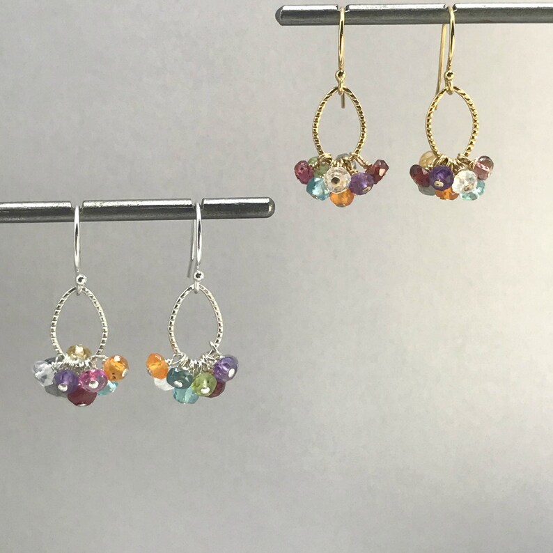 Multicolor Earrings Cluster Earrings Rainbow Earrings Dangle Earrings Minimalist Earrings Delicate Earrings Boho Earrings Handmade Earrings