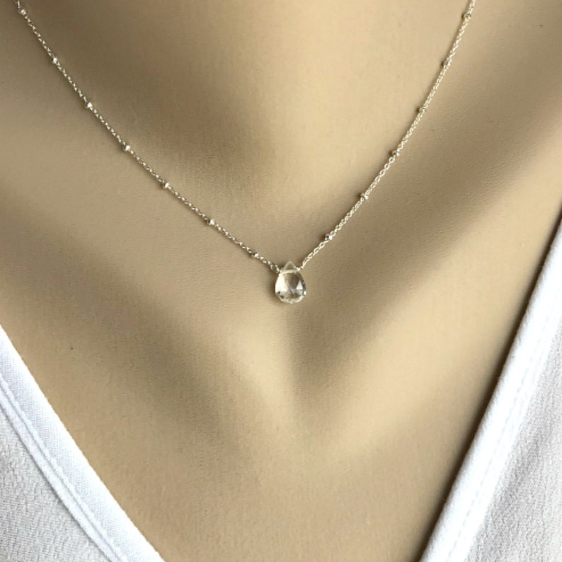 White Topaz Necklace April Birthstone Crystal Pendant Delicate Necklace Dainty Necklace Layering Necklace Everyday Necklace Gift for Her image 4