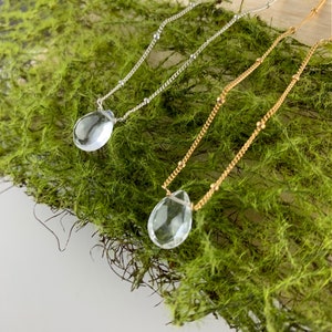White Topaz Necklace April Birthstone Gemstone Necklace Crystal Necklace Layering Necklace Gold Necklace Silver Necklace Gift for Her