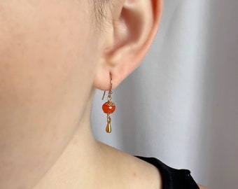 Carnelian Earrings,Carnelian Jewelry,Gemstone Earrings,Real Orange Carnelian Earrings,Dainty Earrings,Gold Minimalist Earrings,Gift for Her