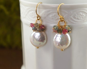 Pearl Earrings Dainty Earrings Cluster Earrings  Dangle Earrings Gemstone Earrings Boho Earrings Statement Earrings Mother's day Gift
