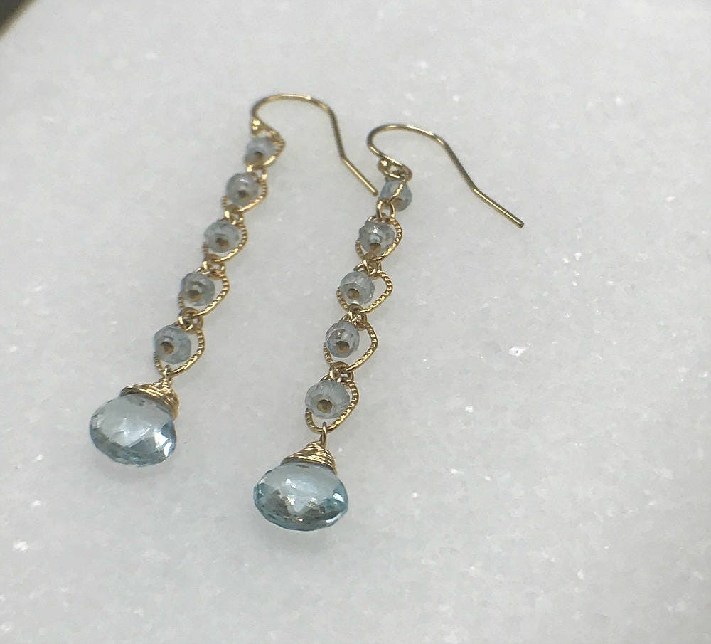 Blue Topaz Earringslinear Earringsdrop Earringslong - Etsy