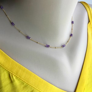 Delicate Amethyst Gemstone Necklace for Everyday Elegance,Dainty Amethyst Layering Necklace with Gold Satellite Chain, Daily Wear Necklace