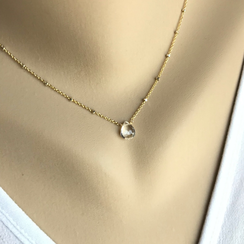 White Topaz Necklace April Birthstone Crystal Pendant Delicate Necklace Dainty Necklace Layering Necklace Everyday Necklace Gift for Her image 1