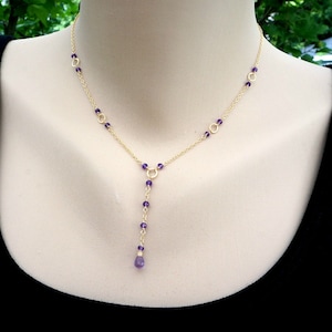 Natural Amethyst Necklace,February Birthstone,Dainty Purple Necklace,Lariat Necklace,Simple Layering Necklace,Amethyst Jewelry,Gift for Mom